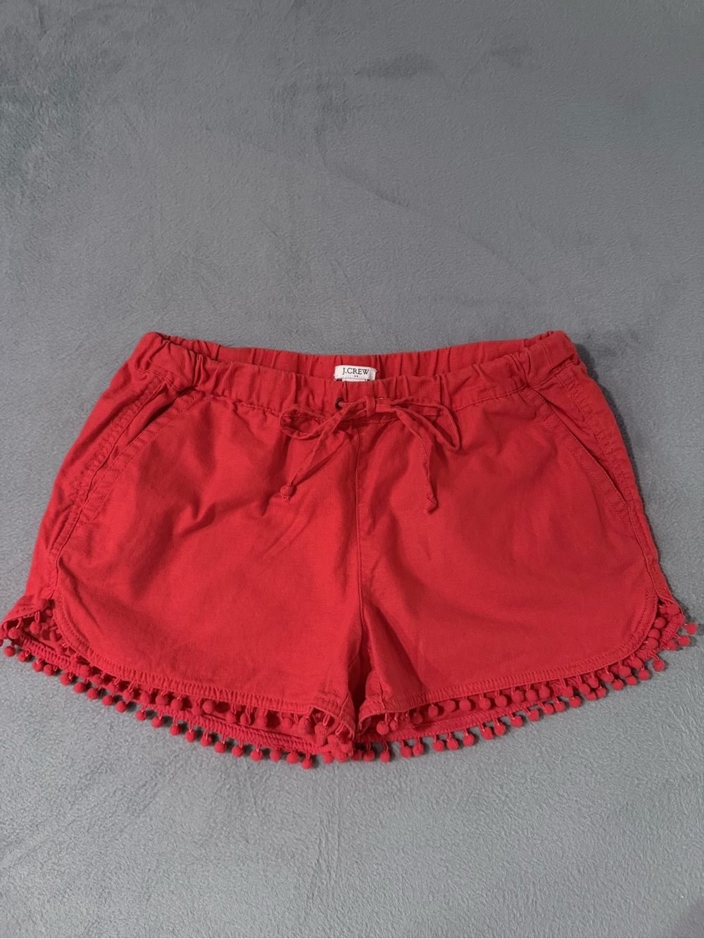 J. Crew - Red Pom-Pom Trim Women's Linen/Cotton Blend Shorts